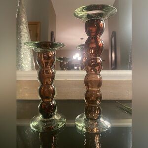 VINTAGE HANDBLOWN CANDLESTICKS! HEAVY  and Gorgeous Color! Candles Included! 🕯️